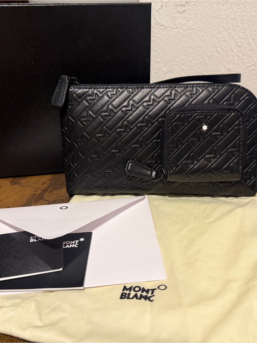 Montblanc Black Leather Wallet Wrist Pouch